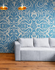 Papier Peint Baroque - Treillis Bleu Et Blanc