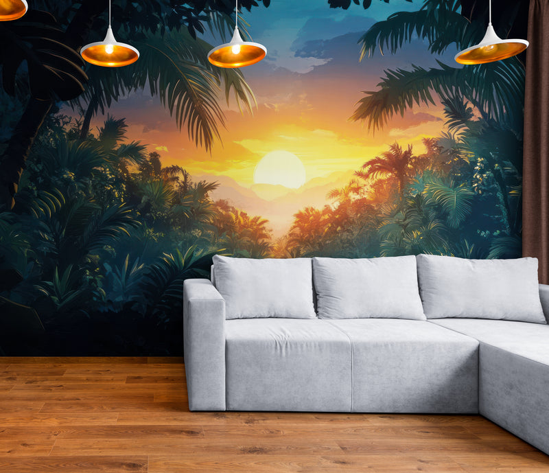 Papier Peint Jungle - Coucher De Soleil