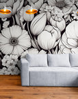 Papier Peint Floral - Motifs Floraux Noir Et Blanc