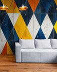 Papier Peint Géométrique - Bleu Et Orange Contrasté