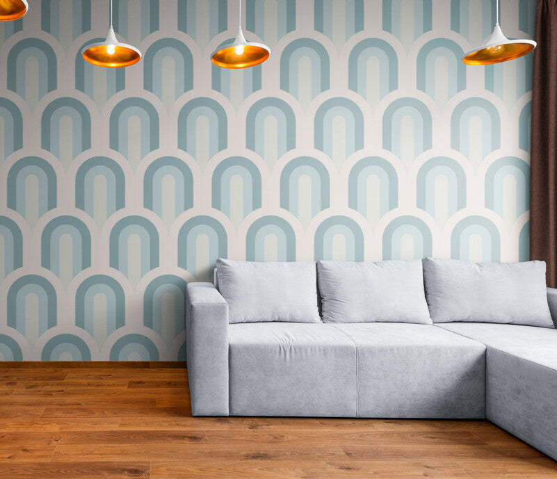 Papier Peint Art & Déco - Motifs Géométriques Bleu Et Blanc