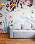 Papier Peint Floral - Bleu Et Rose Délicat