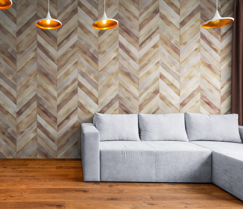 Papier Peint Bois - Chevron Naturel