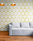 Papier Peint Géométrique - Hexagone Or