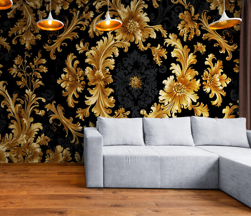 Papier Peint Baroque - Noir Et Doré