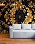 Papier Peint Baroque - Noir Et Doré