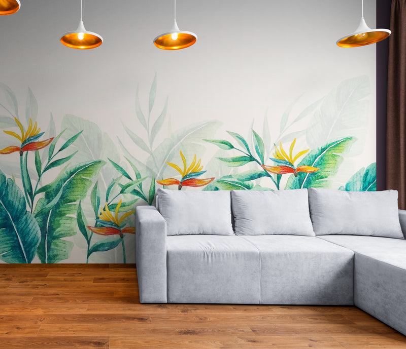 Papier Peint Abstrait - Plantes Tropicales Fleuries