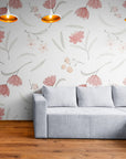 Papier Peint Floral - Fleurs Sur Fond Blanc