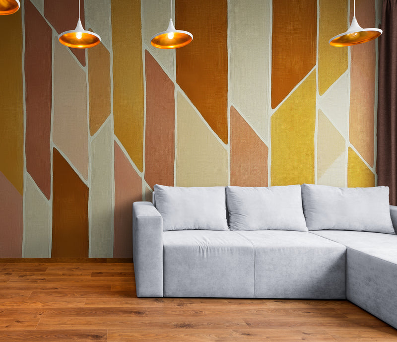Papier Peint Géométrique - Marron Et Orange
