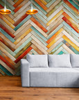 Papier Peint Bois - Chevron Coloré