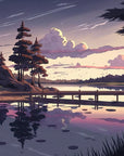 Papier Peint Illustration - Ponton Et Ciel Violet