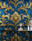 Papier Peint Baroque - Doré Et Bleu