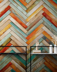 Papier Peint Bois - Chevron Coloré