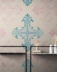 Papier Peint Baroque - Bleu Et Rose