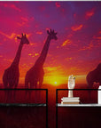Papier Peint Paysage - Girafes Coucher De Soleil