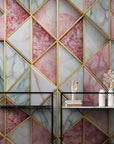 Papier Peint Design - Motifs Géométriques En Marbre Rose Et Blanc