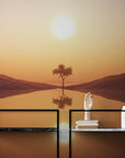 Papier Peint Paysage - Coucher De Soleil Lac Et Palmier
