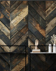 Papier Peint Bois - Chevron Patiné