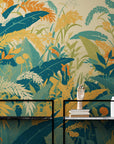 Papier Peint Abstrait - Feuillage Vert Et Orange
