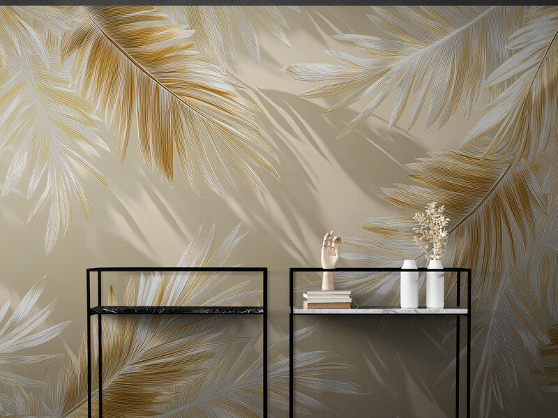 Papier Peint Design - Feuilles De Palmier Dorées