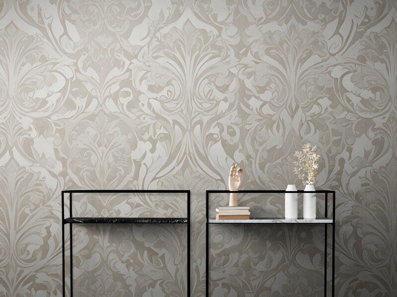 Papier Peint Baroque - Élégance Beige Et Gris