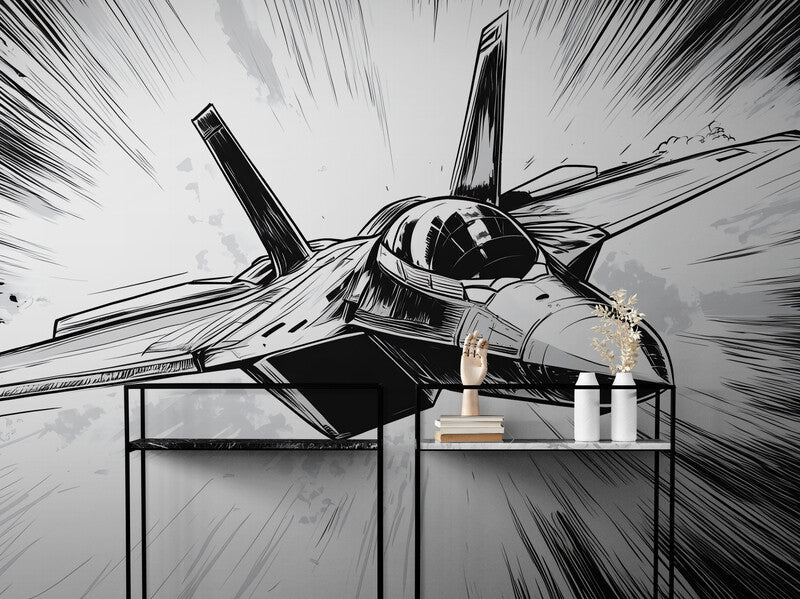 Papier Peint Art & Déco - Avion De Chasse Noir Et Blanc
