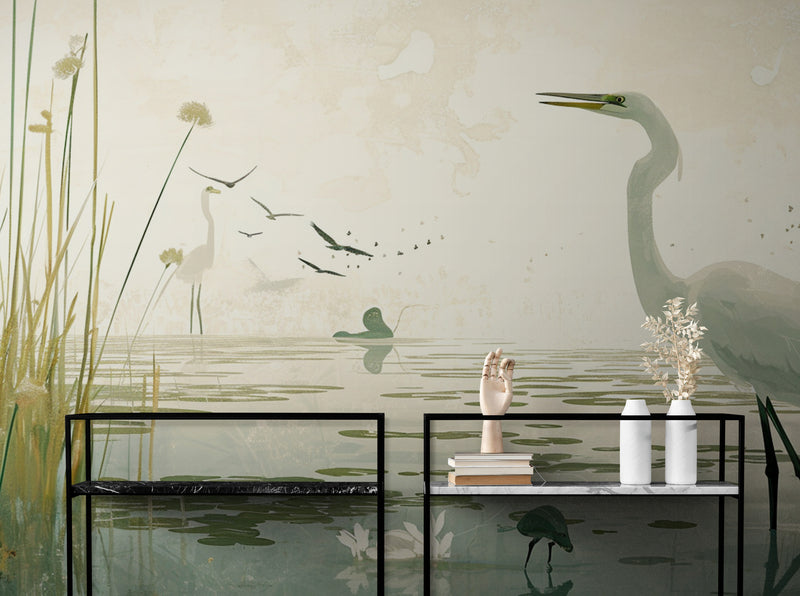 Papier Peint Japonais - Hérons Dans L’eau