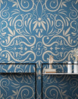 Papier Peint Baroque - Treillis Bleu Et Blanc