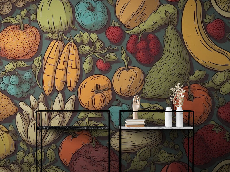 Papier Peint Floral - Fruits Vintage