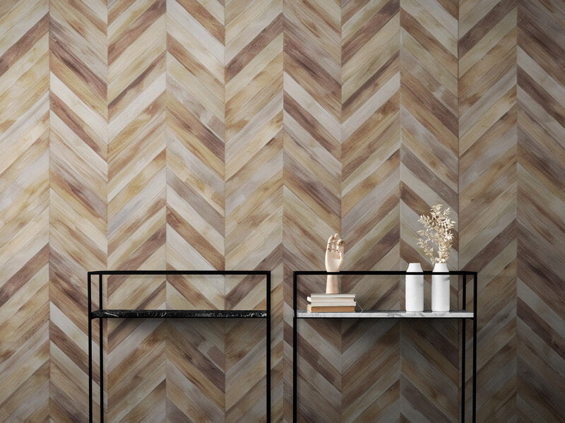 Papier Peint Bois - Chevron Naturel