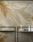 Papier Peint Design - Feuilles De Palmier Dorées