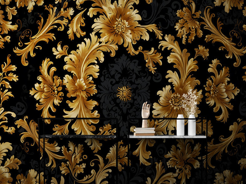 Papier Peint Baroque - Noir Et Doré