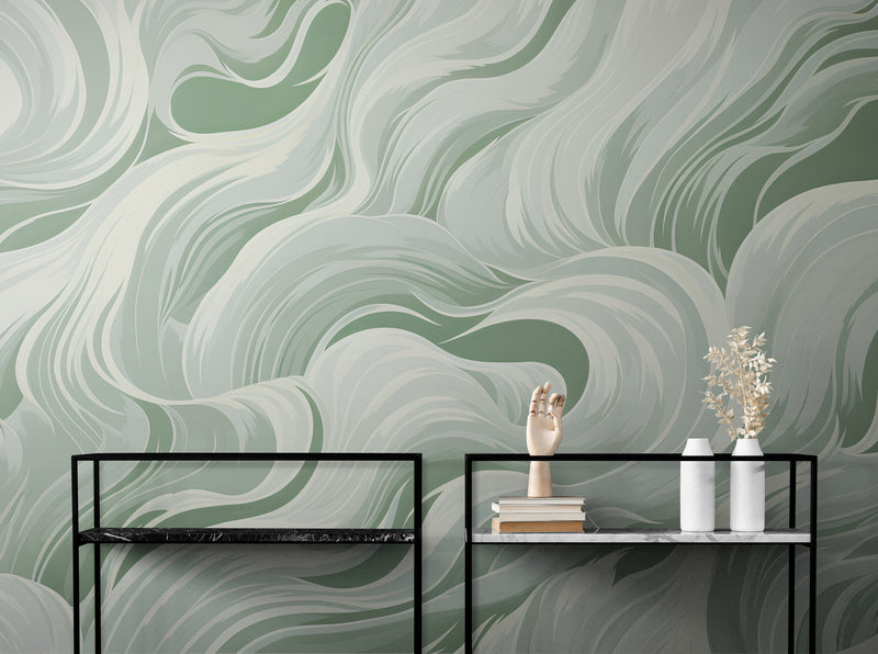 Papier Peint Japonais - Vagues Vertes