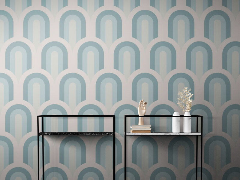 Papier Peint Art & Déco - Motifs Géométriques Bleu Et Blanc