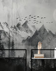 Papier Peint Noir Et Blanc - Montagne Pleine Lune