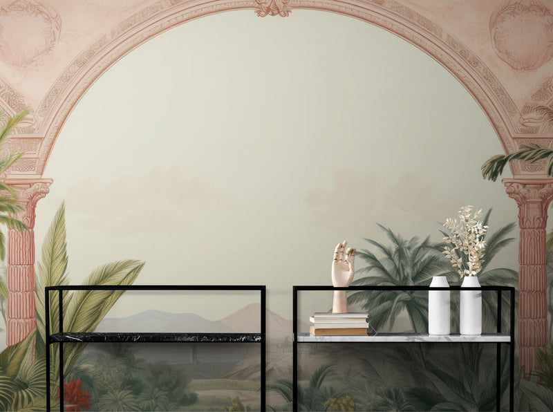 Papier Peint Vintage - Arches Et Plantes Tropicales
