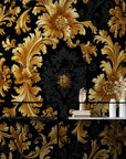 Papier Peint Baroque - Noir Et Doré