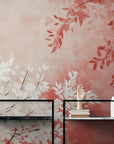 Papier Peint Japonais - Feuillage Blanc Et Rose