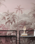 Papier Peint Rétro - Forêt Tropicale Rose