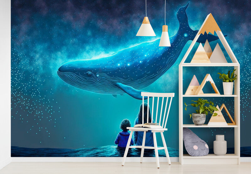 Papier Peint Animaux - Baleine Bleue Et Enfant