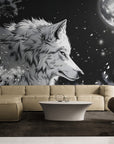 Papier Peint Japonais - Pleine Lune Et Loup
