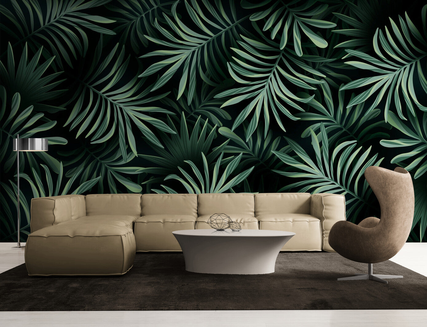 Papier Peint Feuillage - Palmes Sombres Exotiques