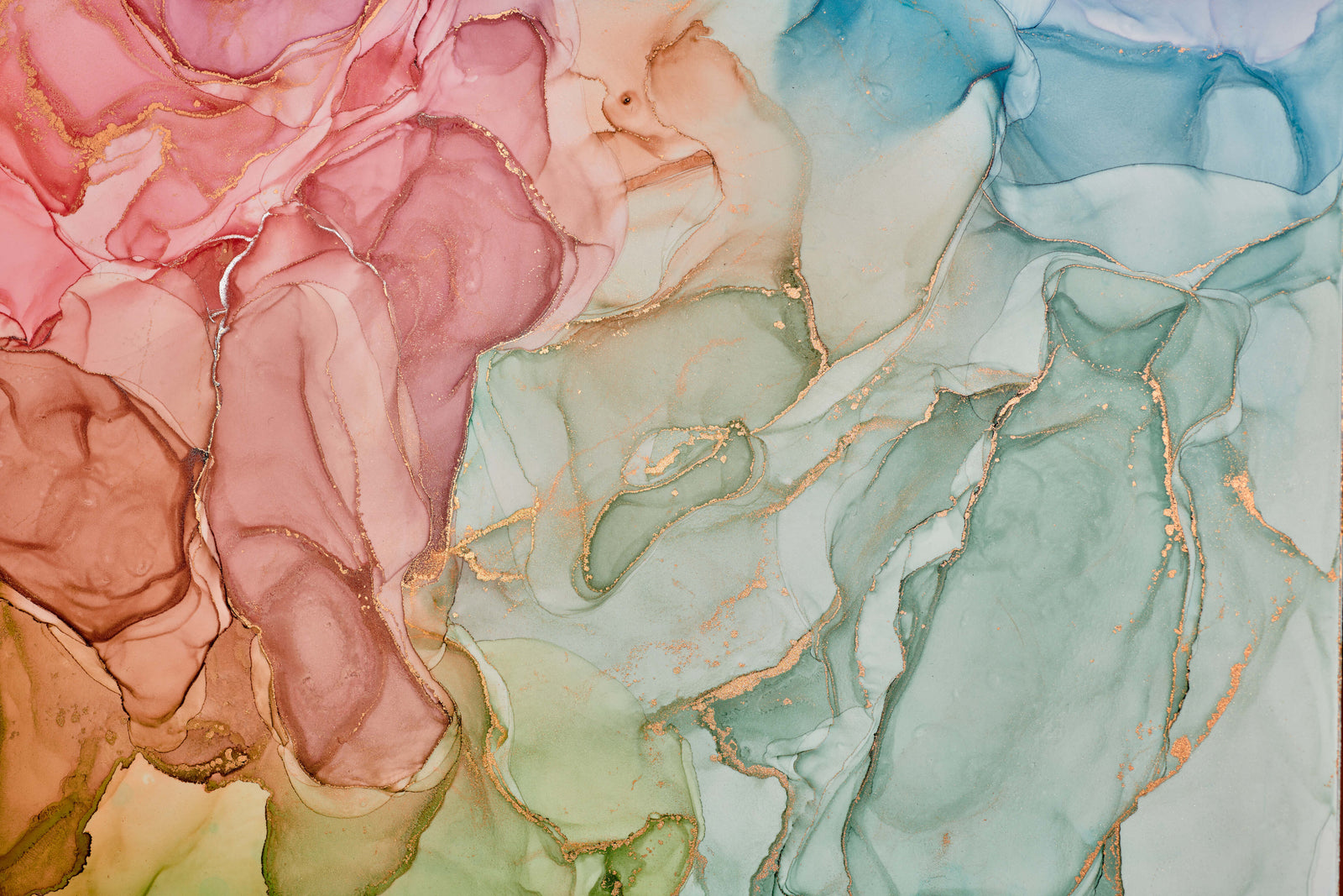 Abstract wallpaper – pastel inks with gold lines