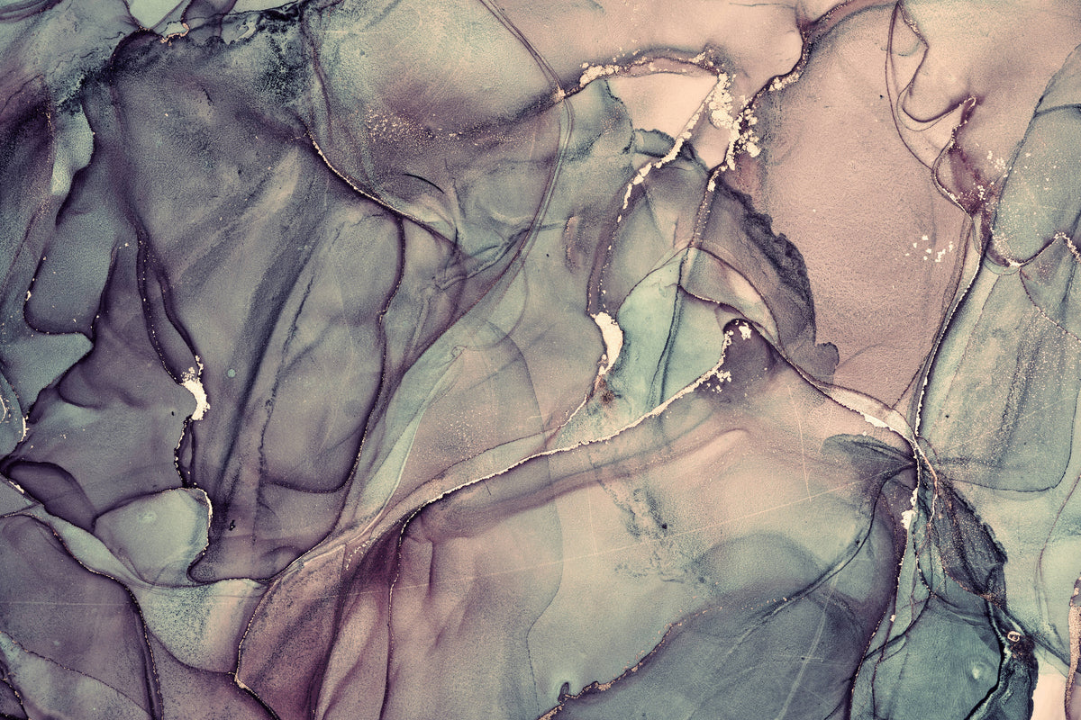 Papier peint abstrait - Marbrures beiges, vertes et violettes