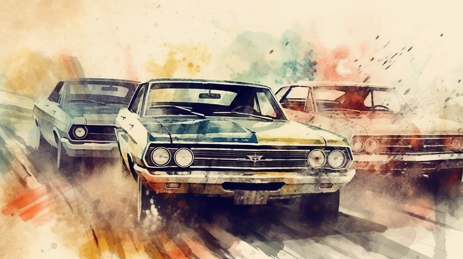 Vintage wallpaper – Classic cars in watercolor