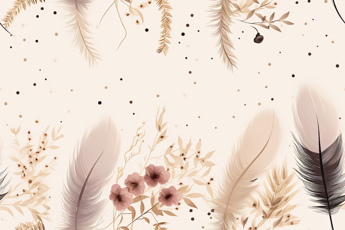 Papier peint boho - pluie de fines plumes légères beige