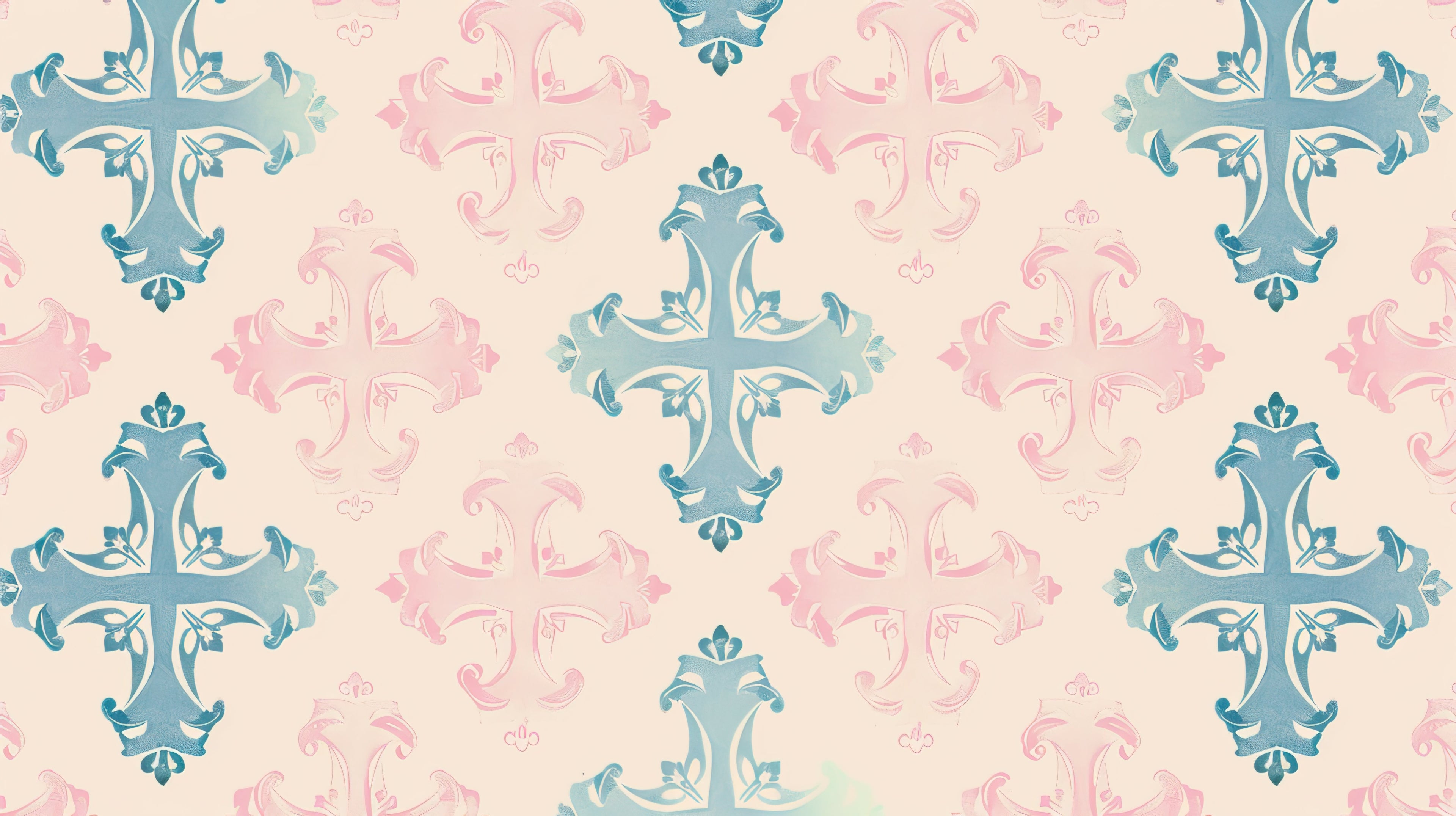 Papier Peint Baroque - Bleu Et Rose