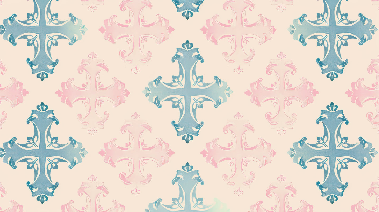 Papier Peint Baroque - Bleu Et Rose