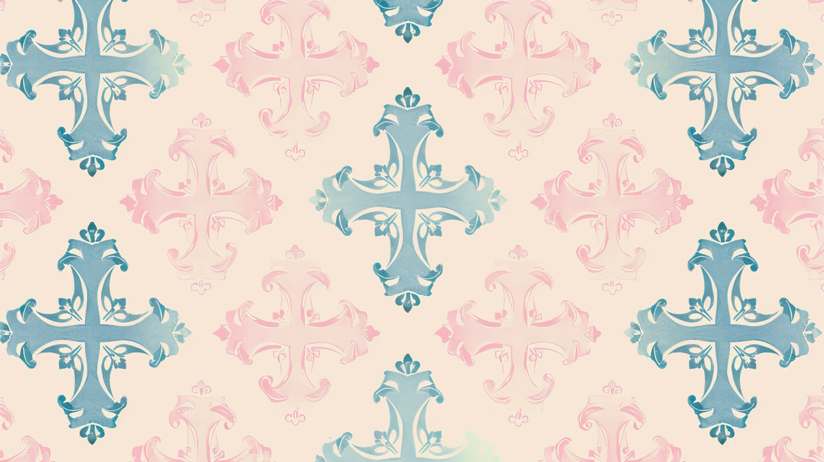 Papier Peint Baroque - Bleu Et Rose