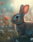 Papier peint animaux - petit lapin dans un champ de fleurs